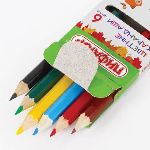 Карандаши цветные ПИФАГОР "МАЛЫШИ-КАРАНДАШИ", 6 цветов, укороченные, заточенные, 181343