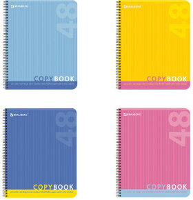 Тетрадь А5, 48 л., BRAUBERG, гребень, клетка, обложка картон, ОДНОТОННАЯ, 401871