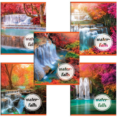 Тетрадь А5, 48 л., BRAUBERG, клетка, обложка картон, ВОДОПАДЫ, 403019