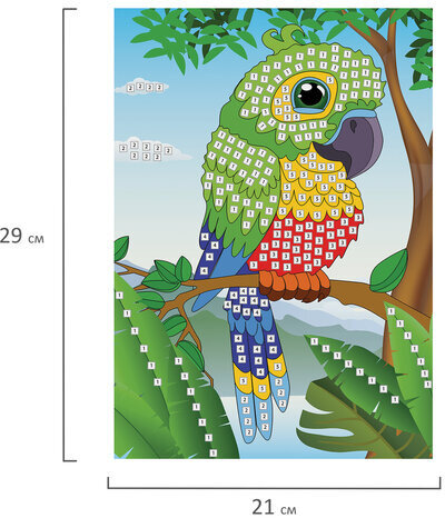 Набор для творчества "Сверкающая мозаика из мягкого пластика", "Попугай", 21х29 см, ЮНЛАНДИЯ, 662362