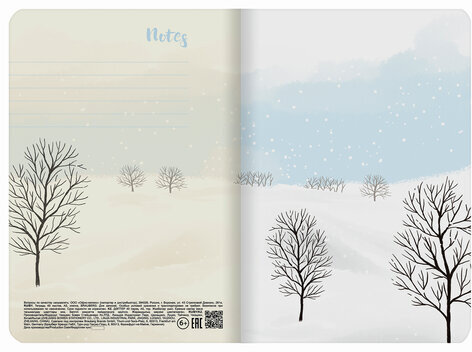 Тетрадь 40 л. в клетку обложка SoftTouch, бежевая бумага 70 г/м2, сшивка, А5 (147х210 мм), ЗИМНЯЯ ПРОГУЛКА, BRAUBERG, 403778