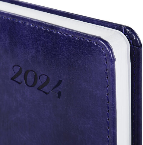 Ежедневник датированный 2024 А5 138x213 мм BRAUBERG "Legend", застёжка, под кожу, фиолетовый, 114864