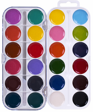 Краски акварельные ЮНЛАНДИЯ "ЮНЫЙ ВОЛШЕБНИК", медовые, 24 цвета, круглые кюветы, пластик, 192359