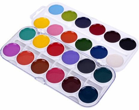 Краски акварельные ЮНЛАНДИЯ "ЮНЫЙ ВОЛШЕБНИК", медовые, 24 цвета, круглые кюветы, пластик, 192359