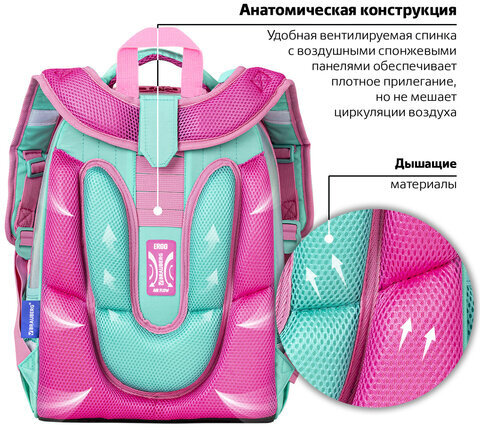 Ранец BRAUBERG SHINY, 2 отделения, с брелком, "Magic unicorn", 38х28х14 см, 270694