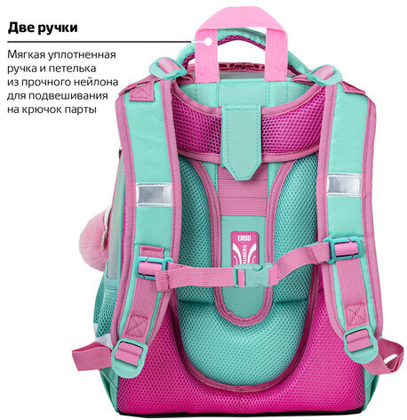 Ранец BRAUBERG SHINY, 2 отделения, с брелком, "Magic unicorn", 38х28х14 см, 270694