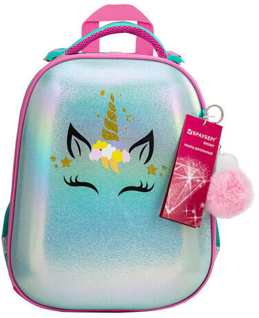 Ранец BRAUBERG SHINY, 2 отделения, с брелком, "Magic unicorn", 38х28х14 см, 270694