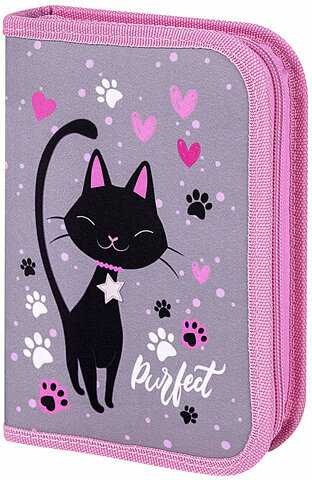 Пенал BRAUBERG, 1 отделение, 2 откидные планки, полиэстер, 21х14 см, "Elegant cat", 271514