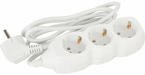 Удлинитель сетевой SONNEN U-131G, 3 розетки, c заземлением, 10 А, 1,8 м, белый, 511431