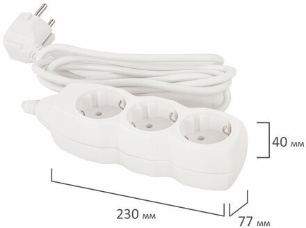 Удлинитель сетевой SONNEN U-131G, 3 розетки, c заземлением, 10 А, 1,8 м, белый, 511431