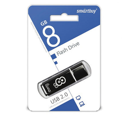 Флеш-диск 8 GB, SMARTBUY Glossy, USB 2.0, черный, SB8GBGS-K