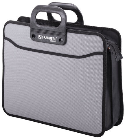 Папка-портфель пластиковая BRAUBERG ПРЕМЬЕР А4 (390х315х120 мм), 3 отделения, фактура "бисер", серая, 223083