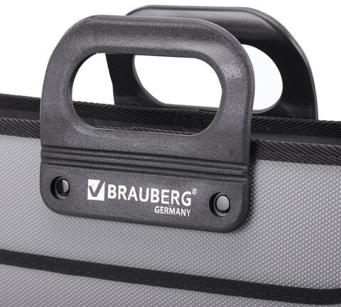Папка-портфель пластиковая BRAUBERG ПРЕМЬЕР А4 (390х315х120 мм), 3 отделения, фактура "бисер", серая, 223083