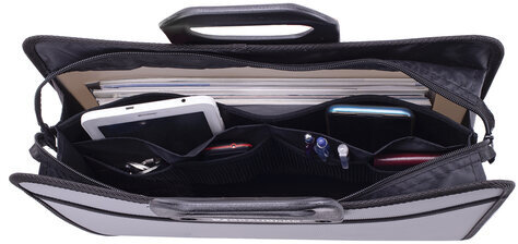 Папка-портфель пластиковая BRAUBERG ПРЕМЬЕР А4 (390х315х120 мм), 3 отделения, фактура "бисер", серая, 223083