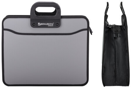 Папка-портфель пластиковая BRAUBERG ПРЕМЬЕР А4 (390х315х120 мм), 3 отделения, фактура "бисер", серая, 223083