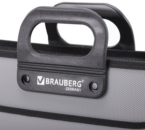Папка-портфель пластиковая BRAUBERG ПРЕМЬЕР А4 (390х315х120 мм), 3 отделения, фактура "бисер", серая, 223083
