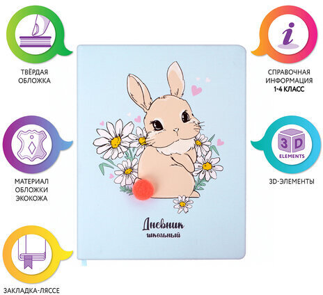 Дневник 1-4 класс 48 л., кожзам (твердая), 3D-элемент, ЮНЛАНДИЯ, "МИЛАШКА", 105944