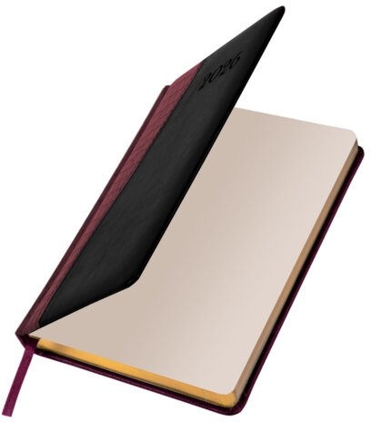 Ежедневник датированный 2026, А5, 138x213 мм, BRAUBERG "Cayman", под кожу, бордовый/черный, 117046