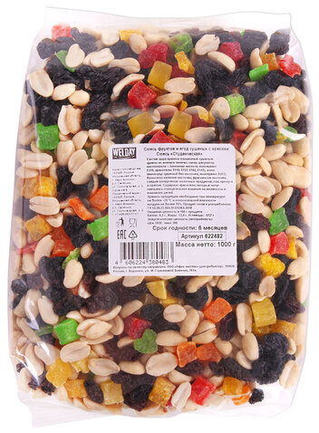 Орехи и сухофрукты "Смесь студенческая", арахис, цукаты, папайя, изюм, WELDAY, 1000 г, 622482