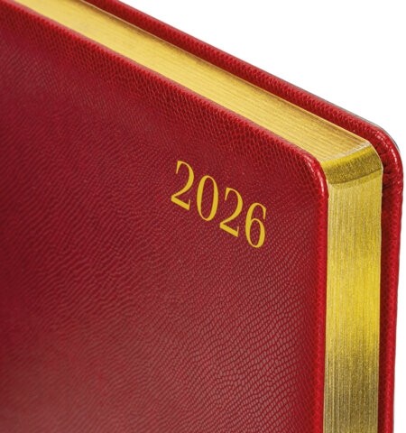 Ежедневник датированный 2026 БОЛЬШОЙ ФОРМАТ 210х297 мм, А4, BRAUBERG "Iguana", под кожу, красный, 117246