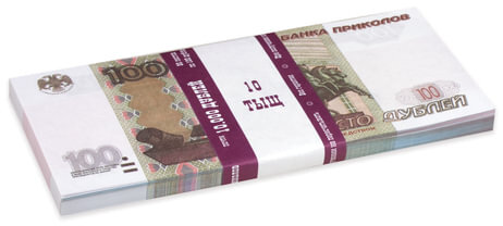 Деньги шуточные "100 рублей", упаковка с европодвесом, AD0000094