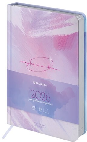 Ежедневник датированный 2026 А5 138x213 мм, BRAUBERG "Vista", под кожу твердый, "Pastel", 117458