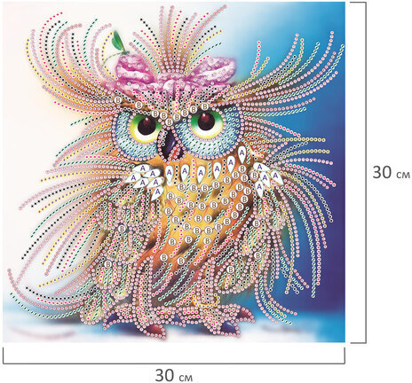 Картина стразами (алмазная мозаика) сияющая 30х30 см, ОСТРОВ СОКРОВИЩ "Королевская сова", без подрамника, 662447