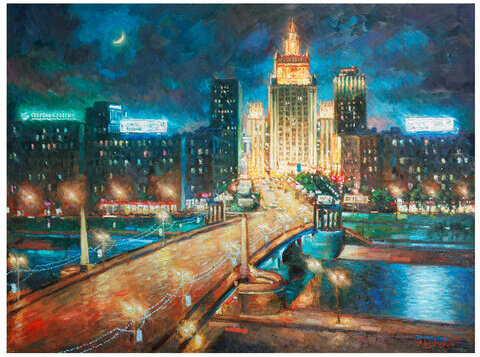 Картина стразами (алмазная мозаика) 40х50 см, ОСТРОВ СОКРОВИЩ "Ночная Москва", на подрамнике, 662594