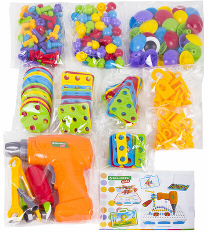 Конструктор с шуруповертом РАЗВИВАЮЩИЙ 247 деталей, BRAUBERG KIDS, 665204