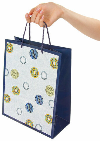 Пакет подарочный 26x12,7x32,4 см, ЗОЛОТАЯ СКАЗКА "Кольца и круги", ламинированный, 606602