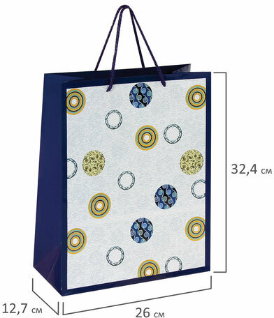 Пакет подарочный 26x12,7x32,4 см, ЗОЛОТАЯ СКАЗКА "Кольца и круги", ламинированный, 606602