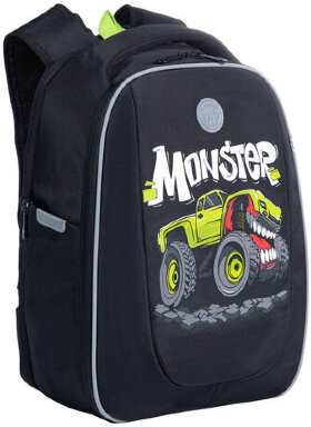 Ранец GRIZZLY анатомическая спинка, с бейджем, для мальчиков, &quot;MONSTER CAR&quot;, 36х29х18 см, RAf-293-2/1