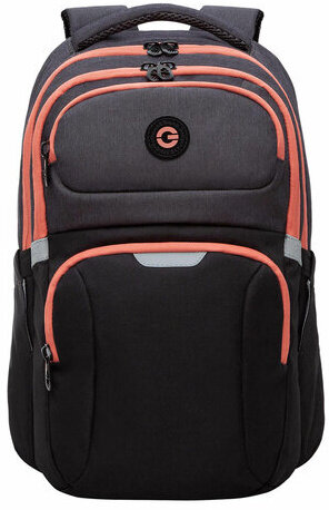 Рюкзак GRIZZLY школьный, анатомическая спинка, 2 отделения, для девочек, BLACK/ORANGE, 41х27х17 см, RD-342-1/2