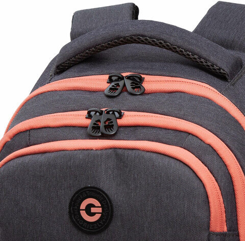 Рюкзак GRIZZLY школьный, анатомическая спинка, 2 отделения, для девочек, BLACK/ORANGE, 41х27х17 см, RD-342-1/2
