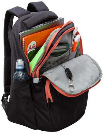 Рюкзак GRIZZLY школьный, анатомическая спинка, 2 отделения, для девочек, BLACK/ORANGE, 41х27х17 см, RD-342-1/2