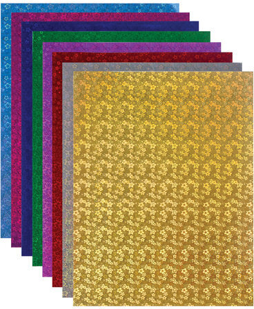 Цветная бумага, А4, ГОЛОГРАФИЧЕСКАЯ, 8 листов 8 цветов, 80 г/м2, "ЦВЕТЫ", ОСТРОВ СОКРОВИЩ, 129282