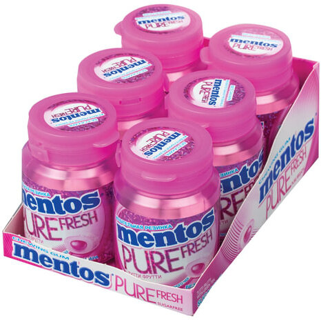 Жевательная резинка MENTOS Pure Fresh (Ментос) "Тутти-Фрутти", 54 г, банка, 39248
