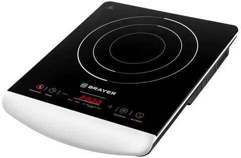 Настольная индукционная плита BRAYER BR2801, 2000 Вт, 5 программ, сенсорное управление, черная