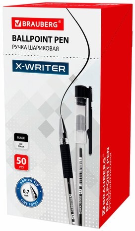 Ручка шариковая с грипом BRAUBERG "X-Writer", ЧЕРНАЯ, узел 0,7 мм, линия письма 0,35 мм, 142404