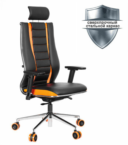 Кресло компьютерное МЕТТА "ErgoLife" 10 B2-160D, 2D-подголовник, экокожа/сетка, черное/оранжевое