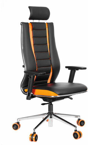 Кресло компьютерное МЕТТА "ErgoLife" 10 B2-160D, 2D-подголовник, экокожа/сетка, черное/оранжевое