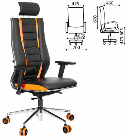 Кресло компьютерное МЕТТА "ErgoLife" 10 B2-160D, 2D-подголовник, экокожа/сетка, черное/оранжевое