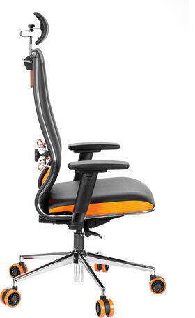 Кресло компьютерное МЕТТА "ErgoLife" 10 B2-160D, 2D-подголовник, экокожа/сетка, черное/оранжевое