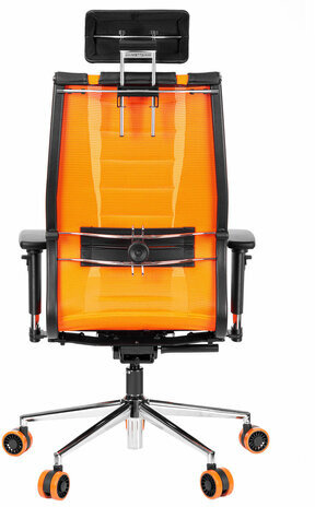 Кресло компьютерное МЕТТА "ErgoLife" 10 B2-160D, 2D-подголовник, экокожа/сетка, черное/оранжевое