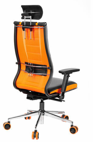 Кресло компьютерное МЕТТА "ErgoLife" 10 B2-160D, 2D-подголовник, экокожа/сетка, черное/оранжевое