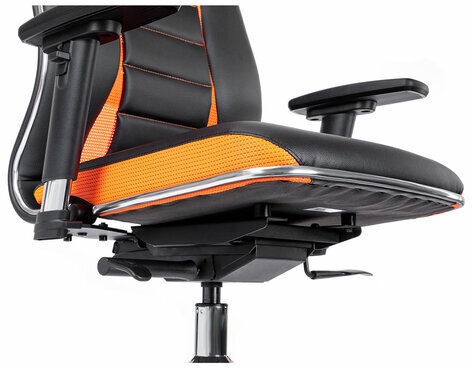 Кресло компьютерное МЕТТА "ErgoLife" 10 B2-160D, 2D-подголовник, экокожа/сетка, черное/оранжевое