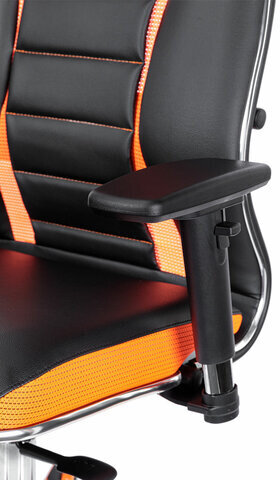 Кресло компьютерное МЕТТА "ErgoLife" 10 B2-160D, 2D-подголовник, экокожа/сетка, черное/оранжевое