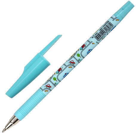 Ручка шариковая ЮНЛАНДИЯ "CARS", синяя, SOFT TOUCH покрытие, узел 0,7 мм, линия письма 0,35 мм, 143728