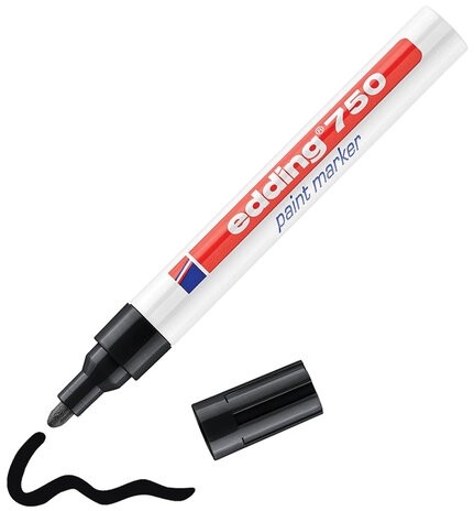 Маркер-краска лаковый EDDING 750, 2-4 мм, ЧЕРНЫЙ, круглый наконечник, алюминиевый корпус, E-750/1