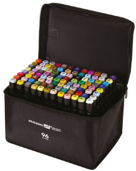 Маркеры для скетчинга двусторонние BRAUBERG ART DEBUT "BLACK", НАБОР 96 шт., текстильный чехол, 152133
